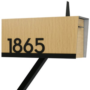 Contemporary Post Mounted Mailbox, Aluminum Bamboo Body and Door with Black Acrylic Underline Numbers, Modern Design, Custom Mailbox, Type 4