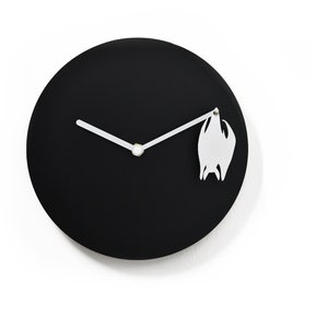 Unique Minimalist Wall Clock - Black & White with Hanging Bat - Wall Decoration - Unique Gift Idea - Funny Clock - Silent Clock - Bat Clock