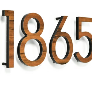 Letras de números de casas modernas - Alumínio de acácia - Números de caixas de correio - Placa de endereço residencial - Números de apartamentos - Números de portas de quartos de hotel - Finas