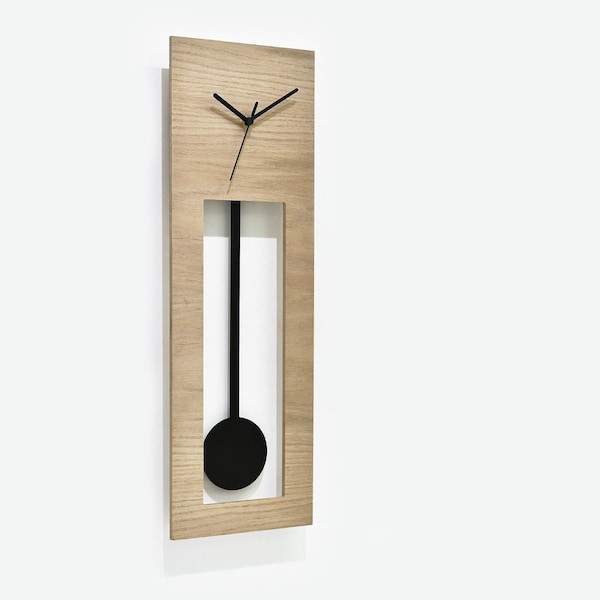 Bluntly Modern Design - Wooden Grandfather Pendulum - Wall Clock / Table Clock - Customize Wood Natural Face / Black Pendulum (main photo)