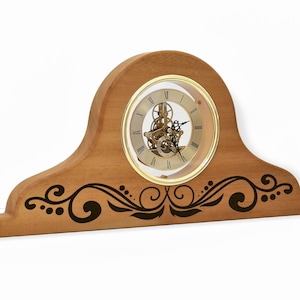 Wooden Mantel Clock - Shelf Clock - Fireplace Clock - Skeleton Clock Face - Established - Monogram - Personalized Engraving - Closing Gift