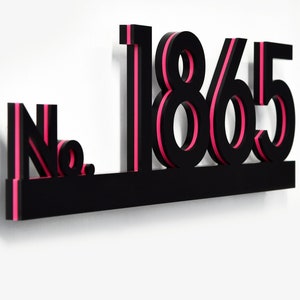 Macaron Modern House Numbers with Triple Acrylic - Black Pink Black Colors - Contemporary Home Address - Underline Sign - Door Number