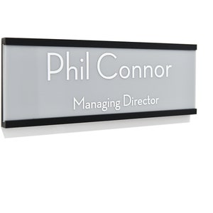 Placa de identificação de porta de escritório - Placa deslizante de acrílico cinza - Etiqueta de nome personalizada montada na parede - Sinal de escritório comercial - Sinal de nome de porta - Estilo 3