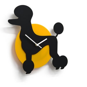 Wagging Tail Poodle Dog - Black & Yellow Silhouette - Wall Clock