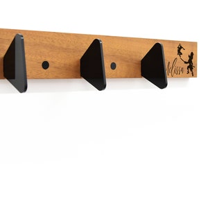 Wall Mount Wooden Hook Rack - Custom Name Laser Engraving - Wall Hook - Clothing Hanger - Deco Coat Rack - Nursery Room - Captain Hook