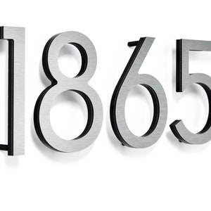Letras de números de casa modernas - Aluminio plateado cepillado - Números de buzón - Señal de dirección de casa - Números de apartamento - Número de puerta de habitación de hotel - Delgado