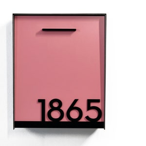 Mailbox with Black Aluminum Body, Pink Face and Underline Black Acrylic Number, Custom Personalized Mailbox, Modern Wall Mounted, Type 2