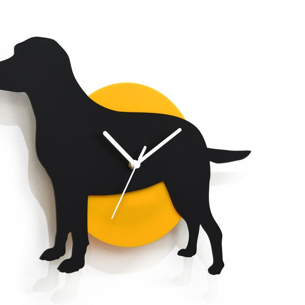 Wagging Tail Labrador Dog - Black & Yellow Silhouette - Wall Clock