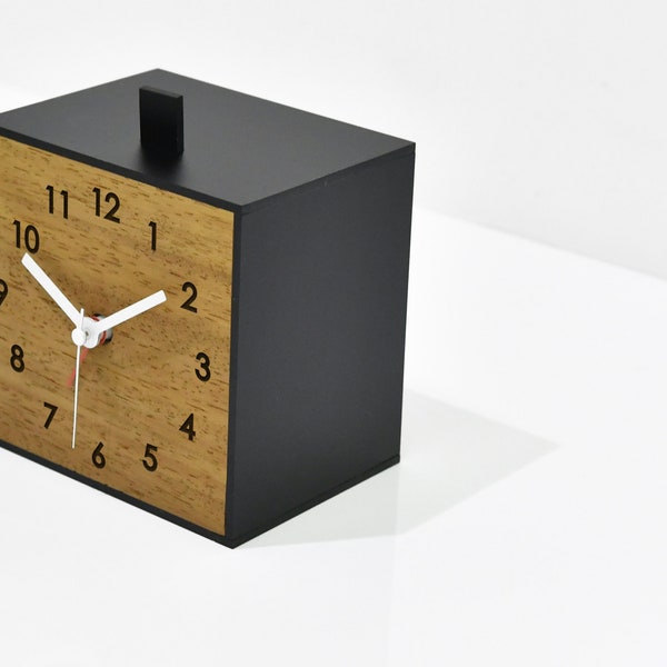 Modern Alarm Clock - Solid Wood Square - Analog Silent No Ticking Clock - Table Desk Bedside Clock - Customizable Clock - Minimalist Art