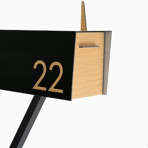 Contemporary Post Mounted Mailbox, Aluminum Black Body and Aluminum Bamboo Door and Numbers, Modern Design, Custom Mailbox Mailnest Type 4