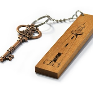 Laser Engraved Wood Key Chain - Solid Iroko Wood - Personalized Small Gifts Idea - Complimentary Gift Idea - Lighthouse - Wooden Key Fab