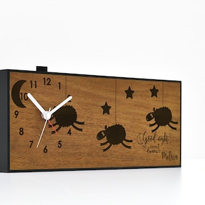 Modern Alarm Clock - Laser Engraved Solid Wood - Analog - No Ticking - Table Desk Bedside Clock - Teen&#39;s Room - Nursery Room - Sheep Clock
