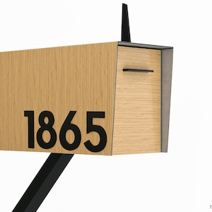 Contemporary Post Mounted Mailbox / Aluminum Bamboo Body and Door with Black Acrylic Numbers, Modern Design, Custom Mailbox, Mailnest Type 4