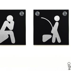 Letrero de puerta de baño de hotel - Aluminio negro grabado con láser de fibra - Letreros de WC modernos - Placa de decoración de baño - Conjunto de letreros de WC - Inodoro de estilo