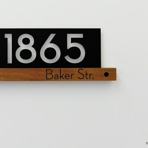 Modern House Numbers - LED Light 5V or 12V - Iroko Wood & Black Plaque - Contemporary Home Address Plaque - Backlit Sign
