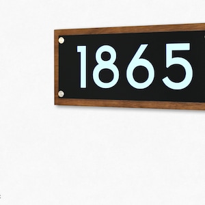 Modern House Numbers Framed - LED Light 5V or 12V - Iroko wood & Black Face - Contemporary Home Address Plaque - Backlit Sign - Style 2