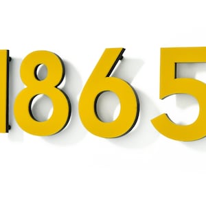 Lettere di numeri civici moderni - Acrilico giallo - Numeri di cassetta postale - Indirizzo di casa - Numeri di appartamento - Numeri di camera d'albergo - Numeri di porta