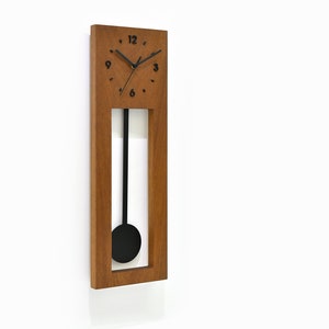 Bluntly Modern Design Solid Iroko Wood - Grandfather Pendulum - Wall Clock / Table Clock - Customize Black Pendulum (main photo) Style 1