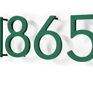 Letras de números de casa modernas - Aluminio verde - Números de buzón - Signo de dirección de casa - Números de apartamento - Números de puerta de habitación de hotel - Delgado