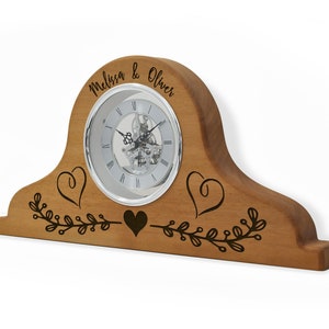 Wooden Mantel Clock - Shelf Clock - Fireplace Clock - Skeleton Clock - Personalized Clock - Couple Gift - Wedding Decor - Valentines Gift
