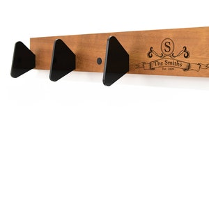 Wall Mount Wooden Hook Rack - Personalized Laser Engraving - Wall Hook - Clothing Hanger - Coat Rack - Housewarming - Family Name - Monogram