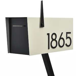 Contemporary Post Mounted Mailbox - Aluminum Ivory White Body and Aluminum Black Door and Numbers - Modern Design - Custom Mailbox - Type 4