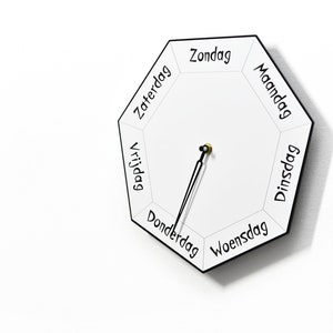 Wochentag Uhr - Siebeneck weiße Wanduhr - Wochenuhr - Ruhestand Lustige Uhr - Lustige Geschenkuhr - Niederländisch - Optionale LED-Hintergrundbeleuchtung
