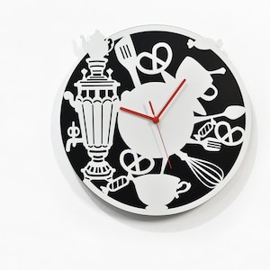 Patisserie Tea House - Silhouette Wall Clock - Black & White Silhouette - Coffee Shop Decor - Restaurant - Bakery - Kitchen - Tea Lover Gift