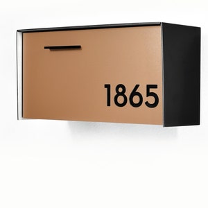 Mailbox with Aluminum Brass Face, Black Aluminum Body and Black Acrylic Numbers, Custom Personalized Mailbox, Modern Wall Mounted, Type 3