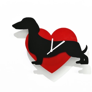 Wagging Tail Dachshund Dog - Red Heart & Black Silhouette - Wall Clock