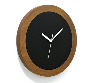 Wooden Round Clock Black - Simple Solid Wood Wall Clock - Massive Wood Iroko - Minimalist Wooden Art - Contemporary Wall Mount Clock