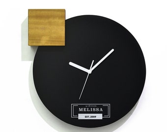 Modern Black Aluminum Wall Clock with Fiber Laser Engraving - Personalized Closing Gift - New Home Owner Gift - Gift from Realtor - EST