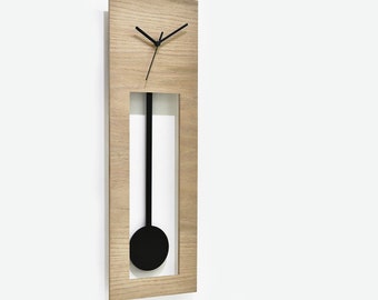 Bluntly Modern Design - Wooden Grandfather Pendulum - Wall Clock / Table Clock - Customize Wood Natural Face / Black Pendulum (main photo)