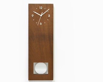 Bluntly Modern Design Solid Iroko Wood - Grandfather Pendulum - Wall Clock / Table Clock - Customize White Pendulum (main photo) Style 2