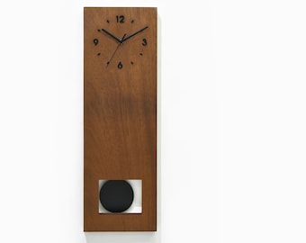 Bluntly Modern Design Solid Iroko Wood - Grandfather Pendulum - Wall Clock / Table Clock - Customize Black Pendulum (main photo) Style 2