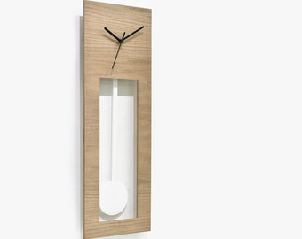 Design résolument moderne - pendule grand-père en bois - horloge murale / horloge de table - personnaliser le visage naturel en bois / pendule blanche (photo principale)