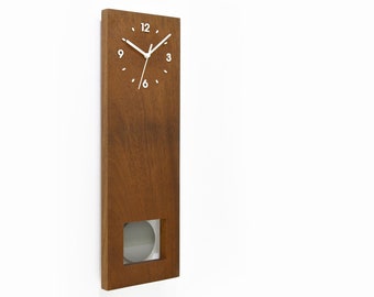 Bluntly Modern Design Solid Iroko Wood - Grandfather Pendulum - Wall Clock / Table Clock - Customize Concrete Pendulum (main photo) Style 2