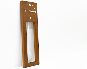Bluntly Modern Design Solid Iroko Wood - Grandfather Pendulum - Wall Clock / Table Clock - Customize White Pendulum (main photo) Style 1