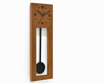 Bluntly Modern Design Solid Iroko Wood - Grandfather Pendulum - Wall Clock / Table Clock - Customize Black Pendulum (main photo) Style 1