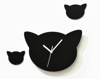 Black Cat Silhouette Wall Clock - Kids Nursery Room - Teens Room - Baby Room - Playroom Decor - Wall Decoration - Customize Clock