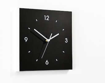Modern Aluminum Wall Clock with Numbers - Hollow Bar Square - Black Aluminum with White Acrylic - Wall Decor - Office Clock - Kitchen Decor