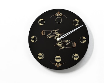 Moon Phase Wall Clock - Lunar Cycle - Round Black - Moon Phase Tracker - Unique Wall Decor - Moon Phase Wall Art - Hands Optional RGB LED 5V