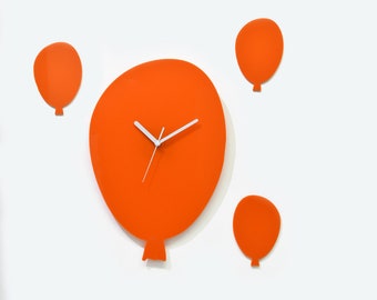 Orange Balloons Silhouette Wall Clock - Kids Nursery Room - Teens Room - Baby Room - Playroom Decor - Nursery Wall Decor - Customize Clock
