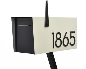 Zeitgenössische Post Mounted Mailbox - Aluminium-Elfenbein-Weiß-Körper und Aluminium-Schwarz-Tür und Zahlen - Modernes Design - Kundenspezifische Mailbox - Typ 4