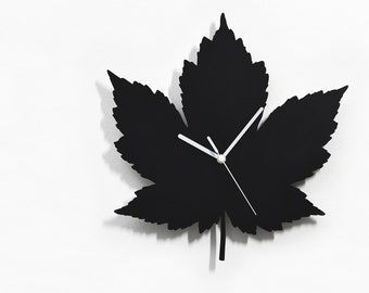 Maple Tree Leaf Silhouette Wall Clock - Fall Leaf Wall Decor - Canadian Gift - Housewarming Gift Idea - Leaf Decoration - Leaf Clock