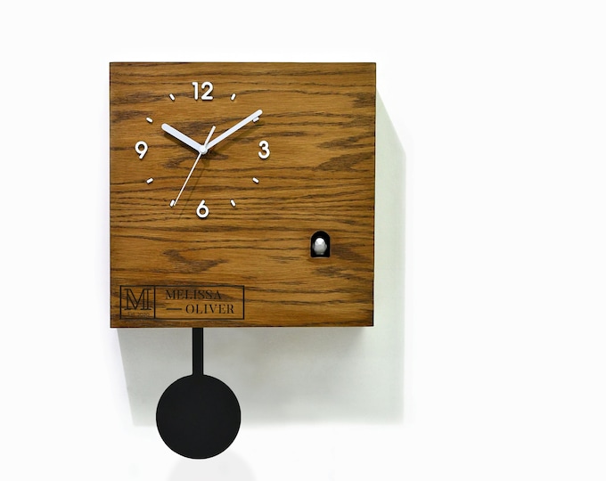 Modern Cuckoo Bird Time Box Clock - Dark Oak Wood Laser Engrave - Wall Mount - Table Clock - New House - Mom Gift - Kitchen Decor - Man Cave