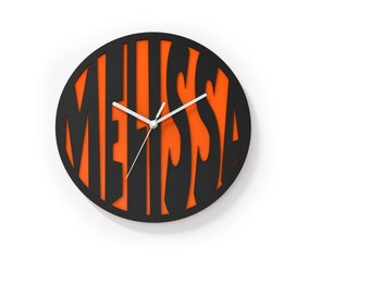 Personalized Round Wall Clock - Modern Wall Clock - Orange Circle - Personalized Clocks for Wall - Custom Name - Room Decor - Birthday Gift