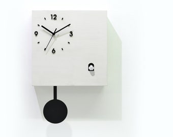 Modern Cuckoo Bird Time Box Clock - White Chalk - Secret Compartment - Wall Mount Pendulum Clock - New Trends - Unique Design - Gift Idea