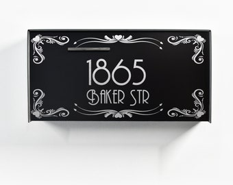 Black Aluminum (ACP) Mailbox with Silver Fiber Laser Engrave Modern Custom Personalized Initials Anniversary Gift Wall Mount Letterbox Type3