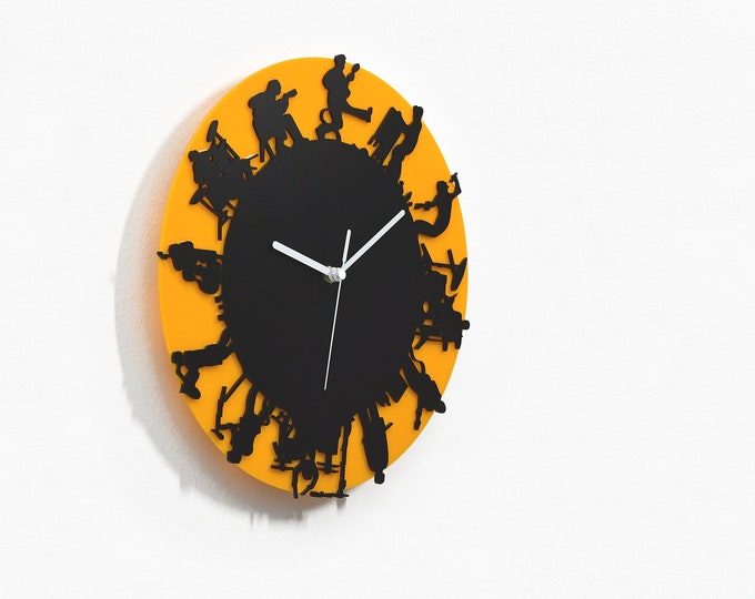 Jazz Music Band - Musicians Silhouette Wall Clock - Yellow & Black Silhouette - Musical Decor - Music Lover Gift - Musical Instruments Decor